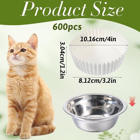 600 Pcs Large Pet Disposable Feeding Bowls Liner, 4 x 1.2 Inch Bulk Cat Food Bowls Pets Feeding Bowl Small Paper Dish Liner for Small Dogs Cats, Paper Bowl for Cat Dishes, Wet Food in Saudi Arabia