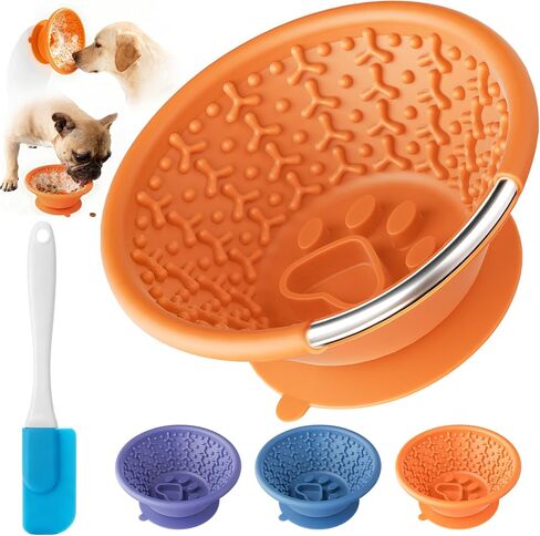 Dog Lick Bowl, Non-Slip Slow Feeder Licking Mat & Treat Dispenser (Wide Bowl Mouth w/Inlaid Stainless Steel Ring) - Interactive Toys, Anxiety Reducer, Freeze Bone for Dogs, BPA Free Silicone (Blue) in Saudi Arabia