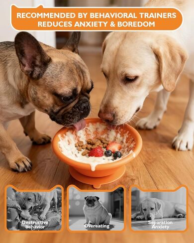 Dog Lick Bowl, Non-Slip Slow Feeder Licking Mat & Treat Dispenser (Wide Bowl Mouth w/Inlaid Stainless Steel Ring) - Interactive Toys, Anxiety Reducer, Freeze Bone for Dogs, BPA Free Silicone (Blue) in Saudi Arabia