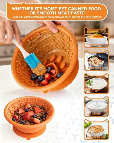 Dog Lick Bowl, Non-Slip Slow Feeder Licking Mat & Treat Dispenser (Wide Bowl Mouth w/Inlaid Stainless Steel Ring) - Interactive Toys, Anxiety Reducer, Freeze Bone for Dogs, BPA Free Silicone (Blue) in Saudi Arabia