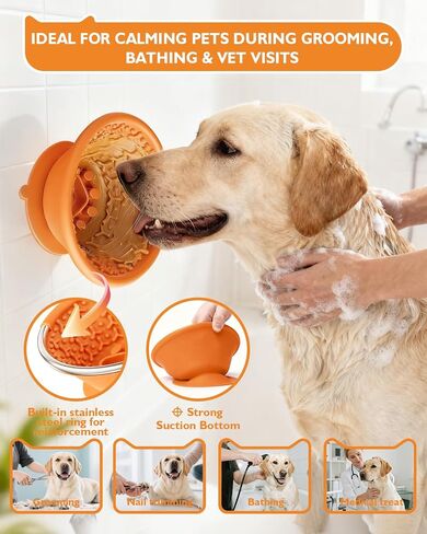 Dog Lick Bowl, Non-Slip Slow Feeder Licking Mat & Treat Dispenser (Wide Bowl Mouth w/Inlaid Stainless Steel Ring) - Interactive Toys, Anxiety Reducer, Freeze Bone for Dogs, BPA Free Silicone (Blue) in Saudi Arabia