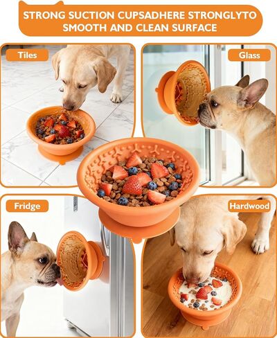 Dog Lick Bowl, Non-Slip Slow Feeder Licking Mat & Treat Dispenser (Wide Bowl Mouth w/Inlaid Stainless Steel Ring) - Interactive Toys, Anxiety Reducer, Freeze Bone for Dogs, BPA Free Silicone (Blue) in Saudi Arabia