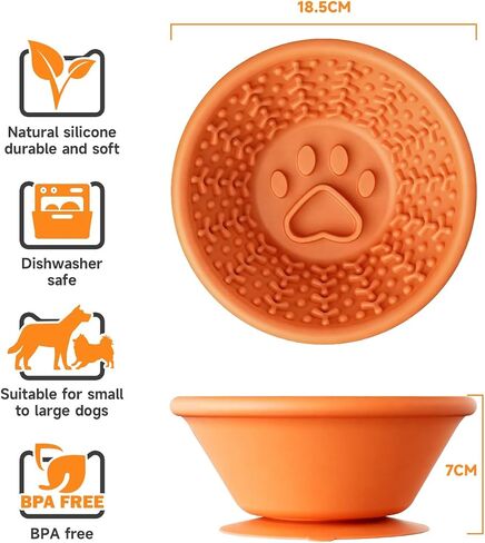 Dog Lick Bowl, Non-Slip Slow Feeder Licking Mat & Treat Dispenser (Wide Bowl Mouth w/Inlaid Stainless Steel Ring) - Interactive Toys, Anxiety Reducer, Freeze Bone for Dogs, BPA Free Silicone (Blue) in Saudi Arabia