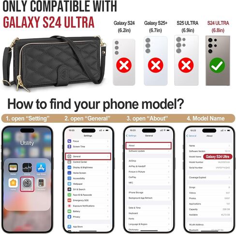 ل Samsung Galaxy S24 محفظة Ultra Wallet مع Crossbody وحزام المعصم للنساء الفتيات ، والأزياء الجلدية RFID حظر كيكستاند فليب فوليو غطاء الهاتف مع حامل البطاقة والسحاب الأسود in Saudi Arabia