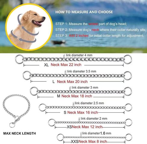 Chain Dog Collar, Limited Slip Chain Training Collar with Metal Safety Control for Small Medium Large Breed Dogs, Silver Size M in Saudi Arabia