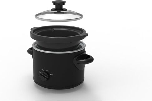 طباخ بطيء 2QT، طباخ كهربائي دائري بطيء، درجة حرارة قابلة للتعديل، غطاء زجاجي آمن للغسل في غسالة الأطباق، وعاء حجري قابل للإزالة، أسود غير لامع in Kuwait