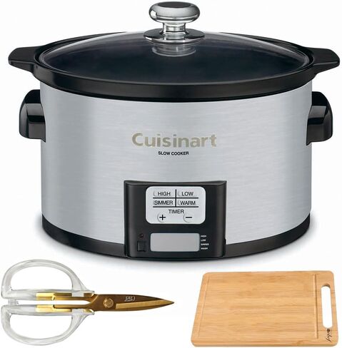Cuisinart PSC-350 3.5 لتر طباخ بطيء مصقول من الفولاذ المقاوم للصدأ مع Deco Chef مقص طلاء تيتانيوم ذهبي من الأكريليك الشفاف لجميع الأغراض ولوح تقطيع من الخيزران الفاخر من Deco Chef in Saudi Arabia