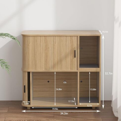 أثاث صندوق فضلات القطط بطبقة مزدوجة، صندوق فضلات القطط الخشبي المغلق المخفي مع تصميم باب منزلق مزدوج، مضاد للتفريغ، مناسب لمعظم صناديق الفضلات (خزانة صندوق الفضلات - خشب - 02) in Saudi Arabia