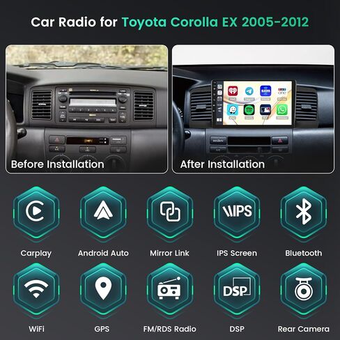 DSP [4+64G] for Toyota Corolla EX 2006-2013 Android 15 Car Stereo, Hikity 9'' IPS Touchscreen Car Radio with Wireless Carplay Android Auto 5G WiFi FM/RDS/EQ Bluetooth Mirror Link GPS SWC Backup Cam in Saudi Arabia