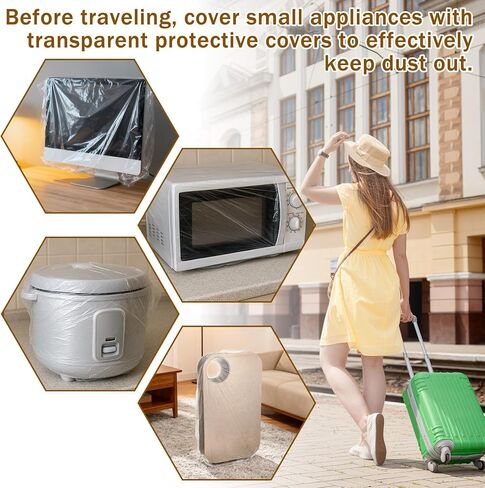 30 قطعة من أغطية غبار أجهزة المطبخ الصغيرة، 90*110 سم غطاء غبار بلاستيكي سميك شفاف للاستعمال مرة واحدة مع أغطية مرنة لأجهزة المطبخ لمقلاة الهواء، الخلاط، صانع القهوة، طنجرة الضغط، طباخ بطيء in Kuwait