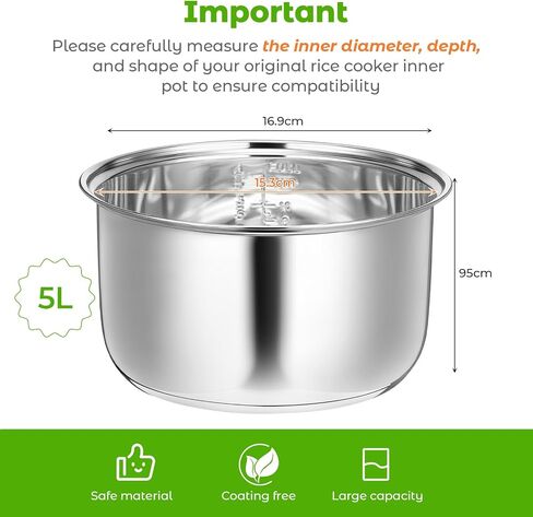 304 Stainless Steel Rice Cooker Inner Pot, Inner Bowl, Non-stick Replacement Pot, Durable & Universal Fit for Multi-cookers, Even Heating for Delicious Rice(3 L) in Saudi Arabia