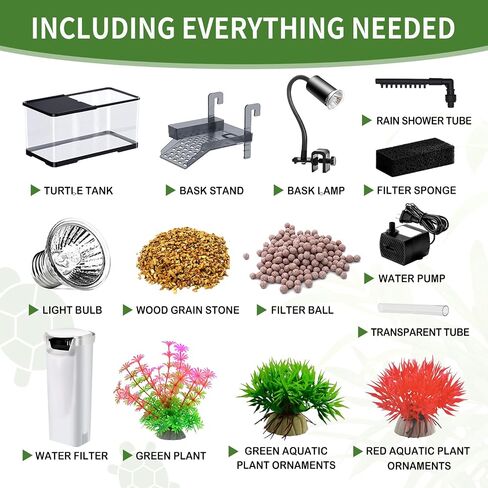 (Tank + Light +Pump + Filter + Filter Balls) Turtle Tank Kit, Turtle Tank Starter Kit,Bottom Drainage, Multi-Function Areas for Turtles, Crabs,Fishes, Amphibians,Reptiles. (21.65 x 12.28 x12.28 Inch) in Saudi Arabia