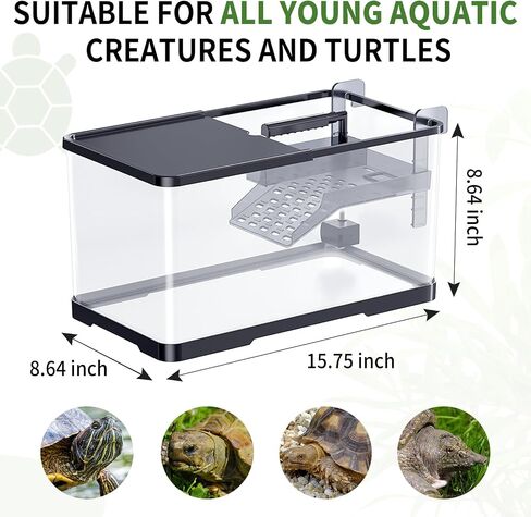 (Tank + Light +Pump + Filter + Filter Balls) Turtle Tank Kit, Turtle Tank Starter Kit,Bottom Drainage, Multi-Function Areas for Turtles, Crabs,Fishes, Amphibians,Reptiles. (21.65 x 12.28 x12.28 Inch) in Saudi Arabia