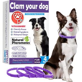 أطواق مهدئة للكلاب - 4 عبوات، أطواق مهدئة للكلاب للقلق والتوتر والانفصال، مقاس 25 بوصة قابل للتعديل، طوق للقلق للكلاب، يدوم 60 يومًا in Kuwait