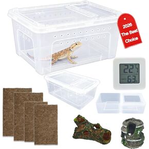 10 Pcs Jumping Spider Enclosure Kit, Acrylic Reptile Breeding Box Cage, Digital Thermometer Hygrometer Temperature, Coco Coir Mats Hides, Water Food Feeder Bowl Dish Indoor Habitat | by Cotkkstt in Saudi Arabia