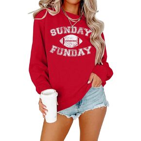 سويت شيرت FLOYU للسيدات Sunday Funday، بلوفر لطيف لكرة القدم برسومات لعبة يوم عطلة نهاية الأسبوع، قميص كاجوال لموسم كرة القدم in Kuwait