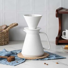 Pour Over Coffee Maker Set, V60 Ceramic Coffee Dripper with Pot Set, 27OZ White Cream Pour Over Coffee Brewer for Home Café Restaurant Camping in Saudi Arabia
