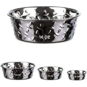 Palz&Co Stainless Steel Platinum Embossed Dog Bowl with Non Slip, No Spill Bottom - Food & Water Dish for Dog, Cat, Small Animals, Dishwasher Safe (Extra Large 64 oz) in Saudi Arabia