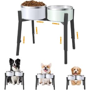 Dog Bowl Stand Elevated, Raised Pet Food & Water Riser for 6.7-10.6" Wide Bowls, Metal Dog Bowl Holder for Small Medium Large Dogs, 2-in-1 Design, Adjusts to 9.8", 11.8", 13.4" Tall(Stand Only) in Kuwait