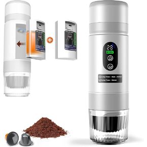Portable Coffee Machine w/ 2 Rechargeable Batteries, 8 Cups, 80ml Self-Heating, 20bar, USB-C, Espresso coffee Maker for Camping Travel Office, Ground & Capsule Compatible in Saudi Arabia