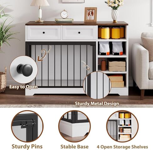 أثاث قفص للكلاب مقاس 47 بوصة من Garvee مع درجين للتخزين، و4 أرفف عميقة، وطاولة نهاية قفص الكلاب الخشبية الكبيرة جدًا للمزرعة، وبيت للكلاب داخلي متعدد الوظائف للكلاب المتوسطة الكبيرة in Kuwait