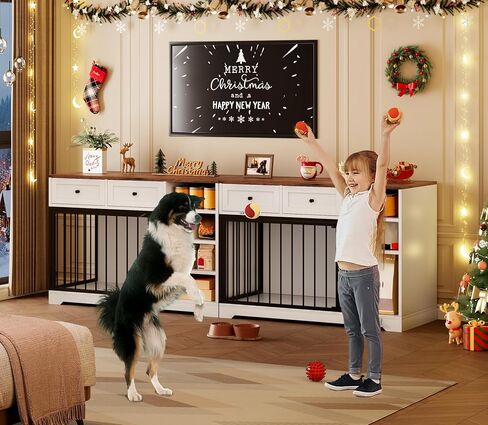 أثاث قفص للكلاب مقاس 47 بوصة من Garvee مع درجين للتخزين، و4 أرفف عميقة، وطاولة نهاية قفص الكلاب الخشبية الكبيرة جدًا للمزرعة، وبيت للكلاب داخلي متعدد الوظائف للكلاب المتوسطة الكبيرة in Kuwait