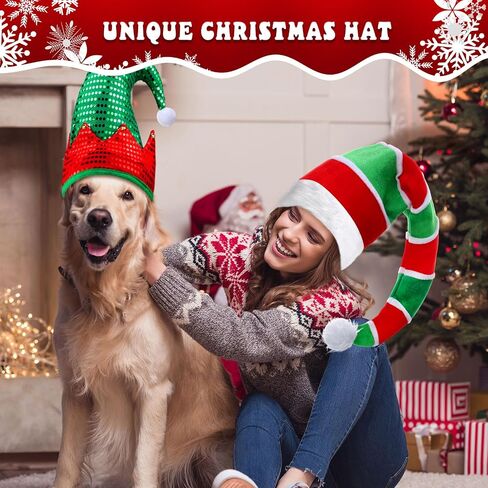 Syhood 4 Pieces Christmas Hats Santa Xmas Hat Christmas Tree Cap Felt Elf Hat Coil Santa Hat Santa Pants Hat for 15 Years Old Aldult Holiday Party Costume in Saudi Arabia