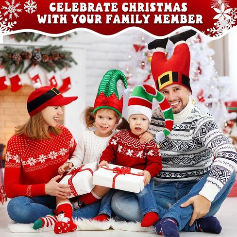 Syhood 4 Pieces Christmas Hats Santa Xmas Hat Christmas Tree Cap Felt Elf Hat Coil Santa Hat Santa Pants Hat for 15 Years Old Aldult Holiday Party Costume in Saudi Arabia
