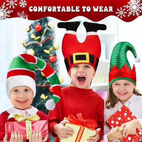 Syhood 4 Pieces Christmas Hats Santa Xmas Hat Christmas Tree Cap Felt Elf Hat Coil Santa Hat Santa Pants Hat for 15 Years Old Aldult Holiday Party Costume in Saudi Arabia