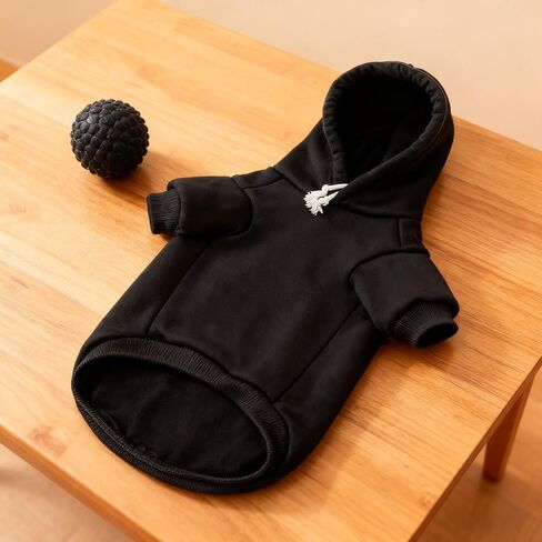 Black Winter Dog Hoodie for Small and Medium Breeds, Warm Fleece-Lined Hooded Sweater, Cold Weather Pet Apparel with Leash Access in Saudi Arabia
