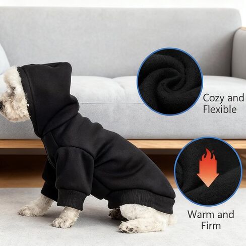 Black Winter Dog Hoodie for Small and Medium Breeds, Warm Fleece-Lined Hooded Sweater, Cold Weather Pet Apparel with Leash Access in Saudi Arabia