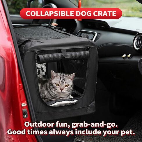 Foldable Soft Dog Crate 24" – Portable Travel Kennel for Pets up to 44 lb, 4-Door Mesh Ventilation, Oxford & Steel Frame, Machine-Washable Pad, Collapsible Indoor Outdoor Pet Home, Black in Saudi Arabia