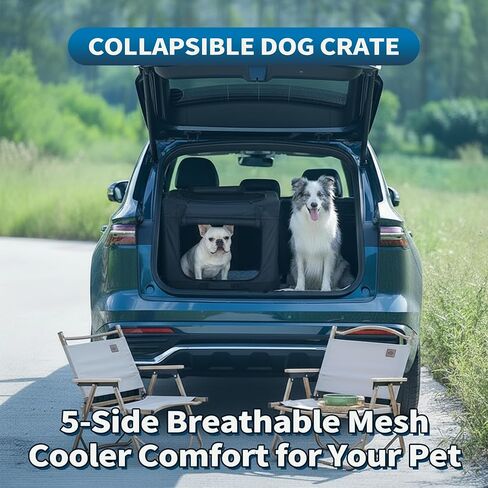Foldable Soft Dog Crate 24" – Portable Travel Kennel for Pets up to 44 lb, 4-Door Mesh Ventilation, Oxford & Steel Frame, Machine-Washable Pad, Collapsible Indoor Outdoor Pet Home, Black in Saudi Arabia