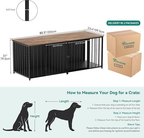 YITAHOME Double Dog Crate Furniture, 80.2 inch Large Breed Dog Kennel with Divider, Heavy Duty Dog House TV Stand Indoor for 2 Medium Dogs, Black in Saudi Arabia