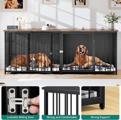 YITAHOME Double Dog Crate Furniture, 80.2 inch Large Breed Dog Kennel with Divider, Heavy Duty Dog House TV Stand Indoor for 2 Medium Dogs, Black in Saudi Arabia