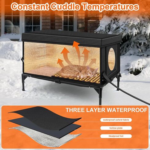 Heated Outdoor Cat House Weatherproof with Heating Pad, Heated Cats House for Outside, Insulated Feral Cat Houses for Outdoor Cats with Safe Escape Door, Elevated Outside Stray Cats Shelter(L) in Saudi Arabia