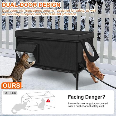 Heated Outdoor Cat House Weatherproof with Heating Pad, Heated Cats House for Outside, Insulated Feral Cat Houses for Outdoor Cats with Safe Escape Door, Elevated Outside Stray Cats Shelter(L) in Saudi Arabia