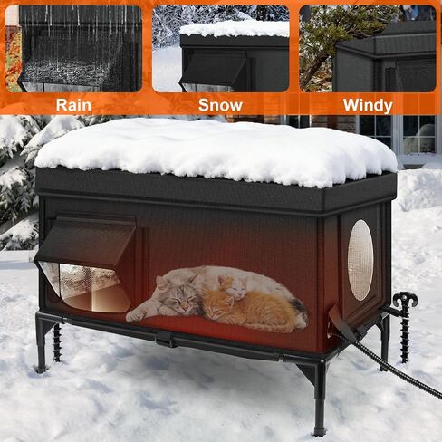 Heated Outdoor Cat House Weatherproof with Heating Pad, Heated Cats House for Outside, Insulated Feral Cat Houses for Outdoor Cats with Safe Escape Door, Elevated Outside Stray Cats Shelter(L) in Saudi Arabia