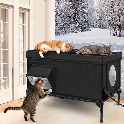 Heated Outdoor Cat House Weatherproof with Heating Pad, Heated Cats House for Outside, Insulated Feral Cat Houses for Outdoor Cats with Safe Escape Door, Elevated Outside Stray Cats Shelter(L) in Saudi Arabia