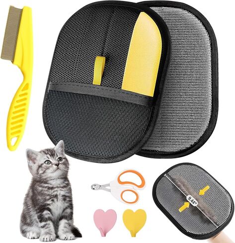 قفاز إزالة شعر الحيوانات الأليفة - مزيل شعر الحيوانات الأليفة الكهروستاتيكية، أداة إزالة شعر القطط والكلاب للأريكة والأثاث والسجاد ومقعد السيارة والستائر وقفازات العناية بالقطط مزدوجة الجوانب قابلة لإعادة الاستخدام (قطعة واحدة) in Kuwait