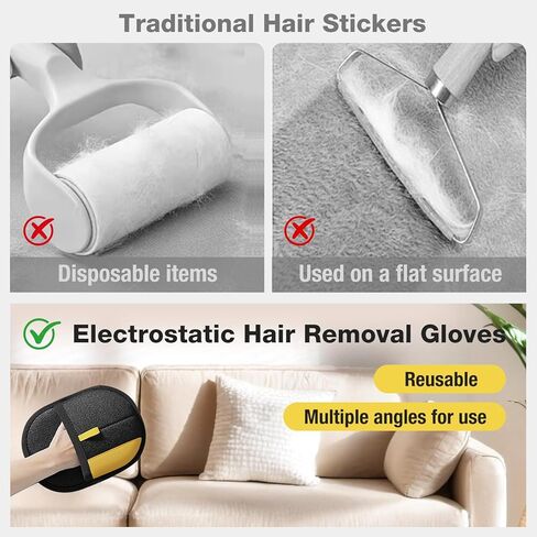 قفاز إزالة شعر الحيوانات الأليفة - مزيل شعر الحيوانات الأليفة الكهروستاتيكية، أداة إزالة شعر القطط والكلاب للأريكة والأثاث والسجاد ومقعد السيارة والستائر وقفازات العناية بالقطط مزدوجة الجوانب قابلة لإعادة الاستخدام (قطعة واحدة) in Kuwait