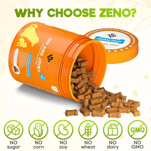 ZENO Glucosamine HCL & Hip and Joint Chews for Dogs - 150 pcs - Advanced Hip and Joint Support for Dogs - with MSM & Green Lipped Mussel - Chicken in Saudi Arabia
