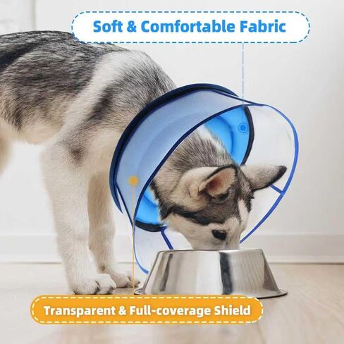 طوق مخروطي للكلاب قابل للنفخ مطور للكلاب بعد الجراحة، طوق إليزابيث ناعم قابل للتعديل للكلاب المتوسطة والكبيرة، مخروط مريح مزدوج الحلقة للكلاب مع درع شفاف مضاد لللعق قابل للفصل (L) in Kuwait