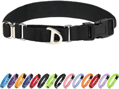 Rttochfy Martingale Dog Collars, Adjustable Nylon Dog Collar with Quick Release Buckle, No Choke Training Collar for Small Medium Large Dogs (Black, L) in Saudi Arabia