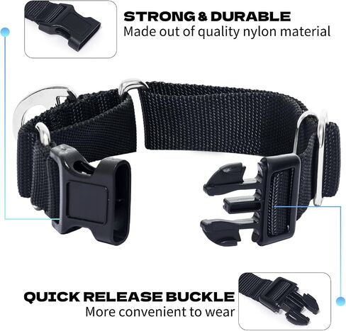 Rttochfy Martingale Dog Collars, Adjustable Nylon Dog Collar with Quick Release Buckle, No Choke Training Collar for Small Medium Large Dogs (Black, L) in Saudi Arabia