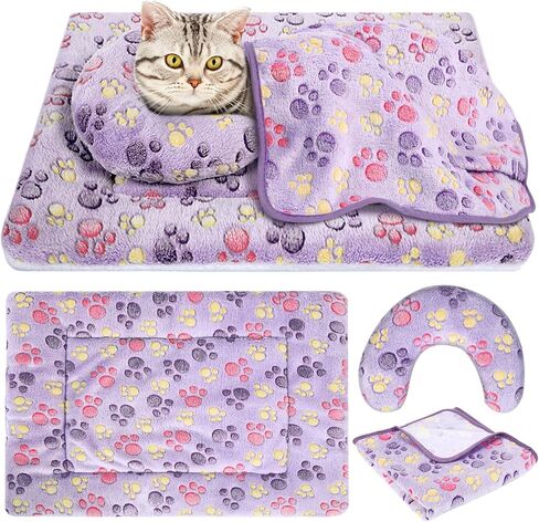 Namalu Christmas Pet Bed Mats with Puppy Dog Blankets and Pillows for Cats Puppy Bed Warm Sleep Mat Fleece Blanket Fluffy Pet Calming Toy Half Donut U Shaped Neck Pillow for Small Dogs and Cats in Saudi Arabia