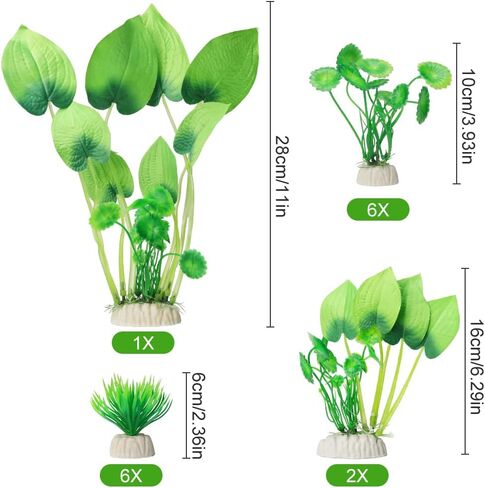 BEGONDIS Artificial Aquarium Plants, 15-Piece Plastic Decorative Set, Lifelike Underwater Garden (Green) in Kuwait