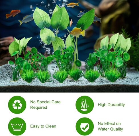 BEGONDIS Artificial Aquarium Plants, 15-Piece Plastic Decorative Set, Lifelike Underwater Garden (Green) in Kuwait