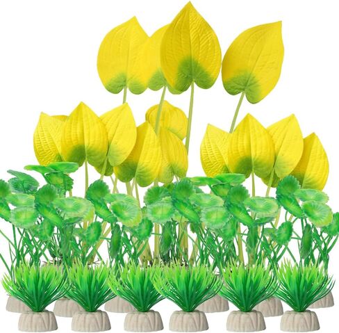 BEGONDIS Artificial Aquarium Plants, 15-Piece Plastic Decorative Set, Lifelike Underwater Garden (Green) in Kuwait