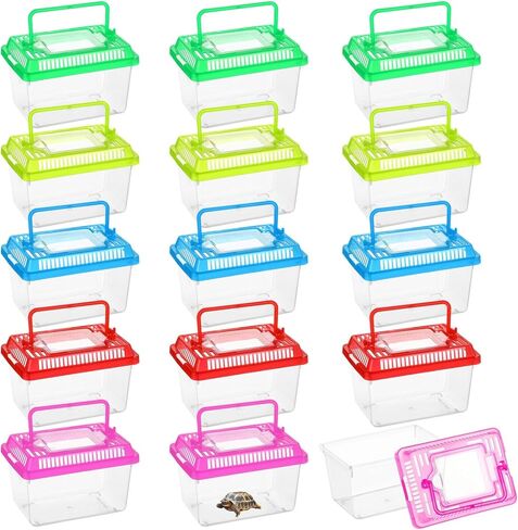 30 PCS Plastic Reptile Terrarium Carrier Cage, Portable Transparent Aquarium Box with Slotted Ventilation Holes for Turtle, Snake, Spider, Breeding, Hatching, Fish, 5 Colors Lid, 5 x 3.4 x 3.4 in in Saudi Arabia